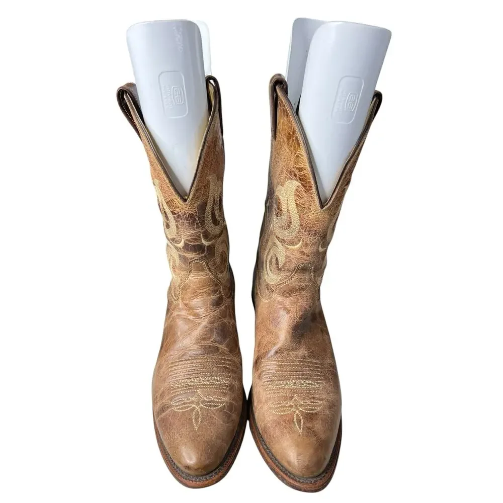 Justin Men’s Bent Rail Brown Leather Western Cowboy Boot Size US 10.5 D